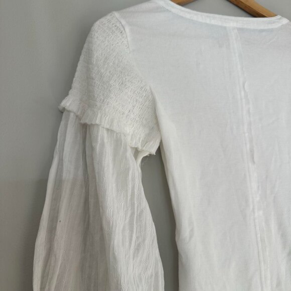 Pilcro The Andie Ribbed Henley Top Balloon Sleeve Blouse - NWT - Small - Picture 9 of 9